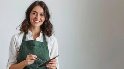 The woman wearing apron.