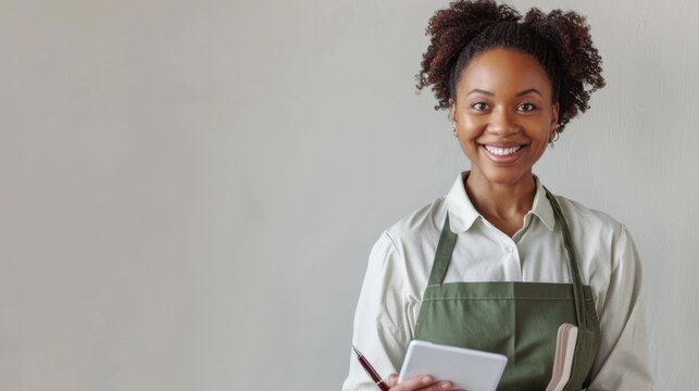 The smiling waitress with tablet