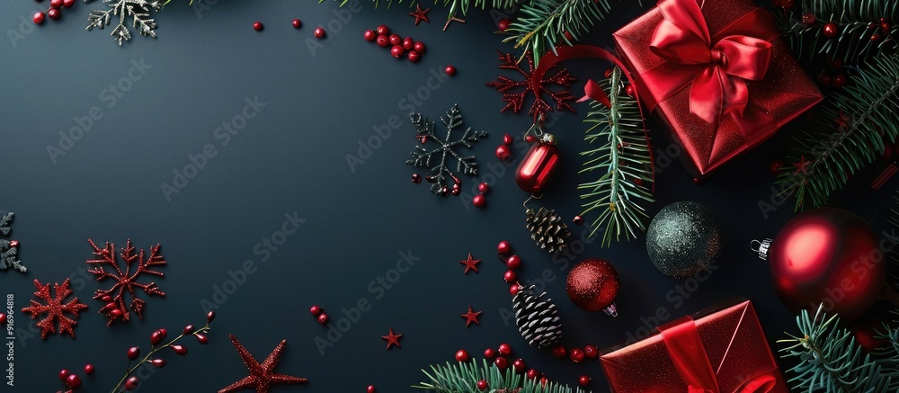 Poster christmas arrangement uncomplicated background top view copy space