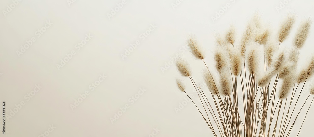 Aufkleber dried bunny tail grass set against a light background. with copy space image. place for adding text 