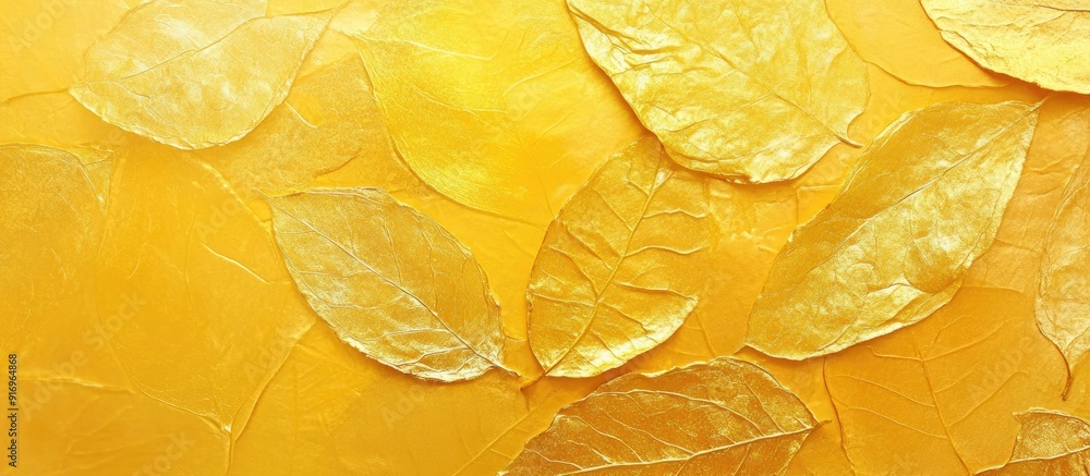 Aufkleber Bright yellow leaf gold foil texture background. with copy space image. Place for adding text or design