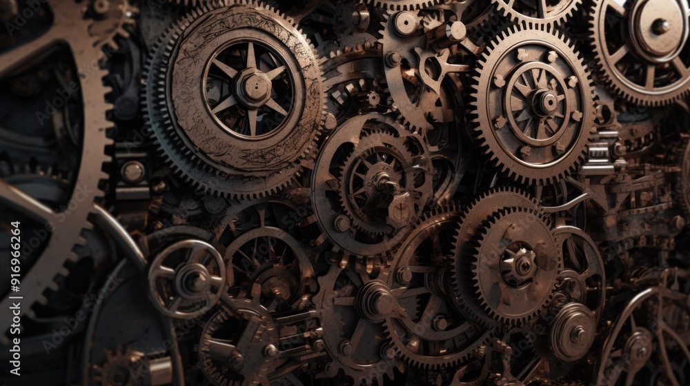 Poster closeup of an intricate clockwork mechanism with cogs and gears