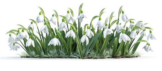 Obraz premium Clump of Snowdrop flowers Isolated on White Background. with copy space image. Place for adding text or design