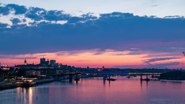 Warsaw Spring Atmosphere Time-Lapse: Urban  River Views