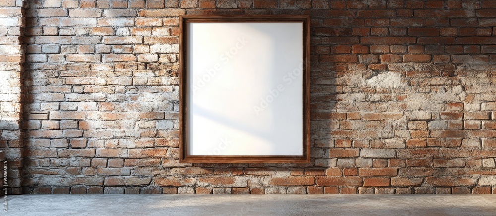 Leinwandbilder blank poster mock up with a wooden frame on an old brick wall in a vintage style. with copy space im