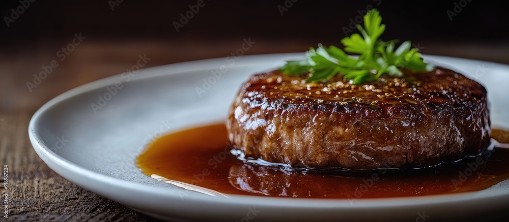 Fototapete hamburger steak with demi glace sauce. with copy space image. place for adding text or design