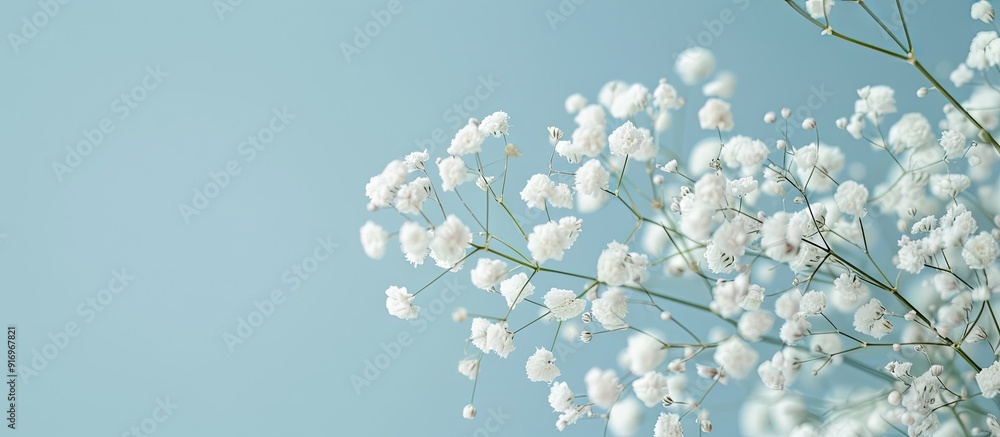 Aufkleber small white gypsophila flowers against a blue background fluffy and cloud like gypsophila often refe
