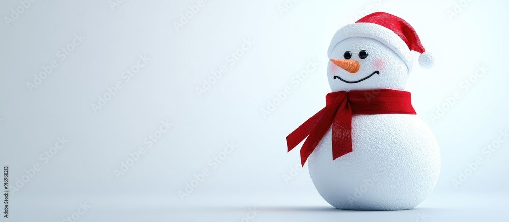 Aufkleber A snowman adorned with a red ribbon against a white backdrop. with copy space image. Place for adding text or design