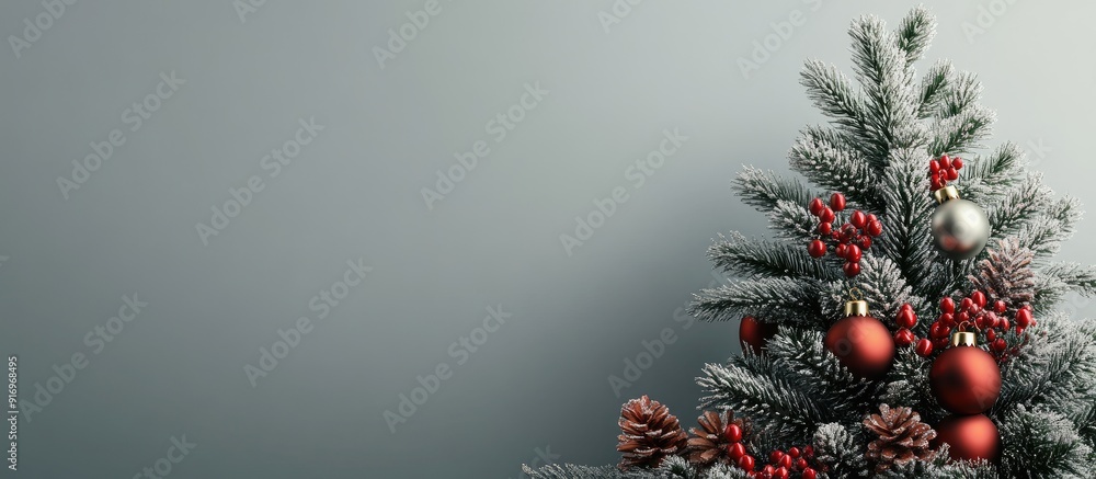 Aufkleber christmas arrangement christmas tree bells set against a gray background. with copy space image. pla