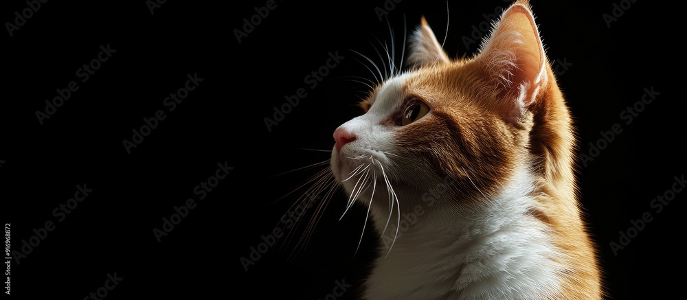 Poster adorable red and white cat. with copy space image. Place for adding text or design