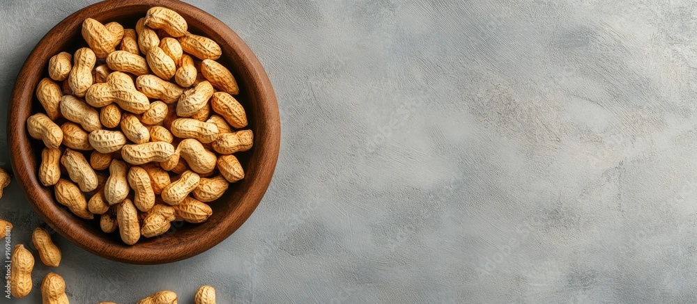 Leinwandbilder tray containing peanuts on a grey background. with copy space image. place for adding text or design