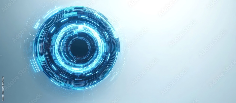 Poster abstract blue circular pattern with glowing lines