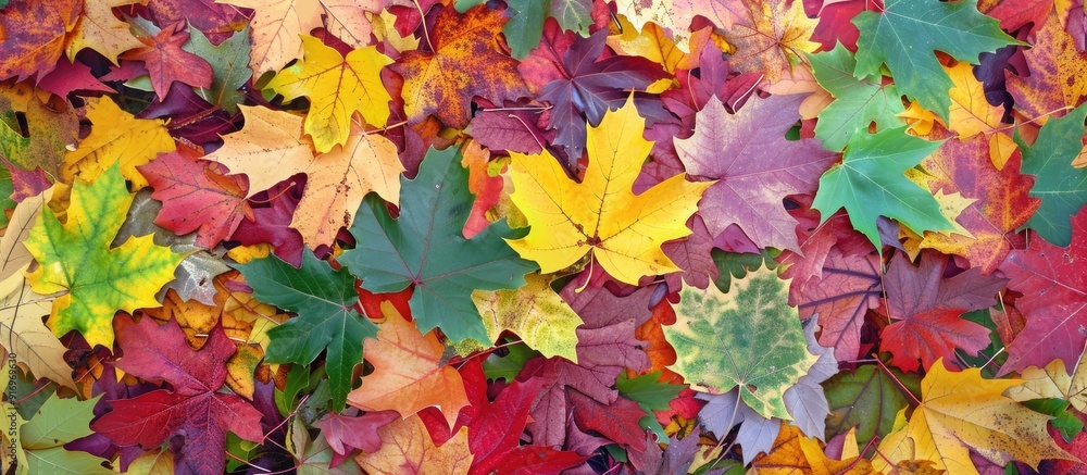 Aufkleber maple leaves in a vibrant fall display with copy space image