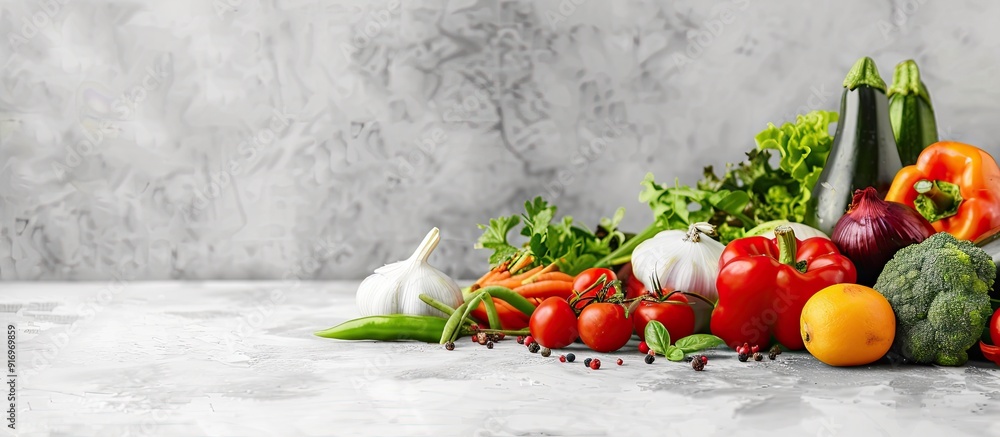 Poster A variety of fresh vegetables displayed on the table with ample copy space image