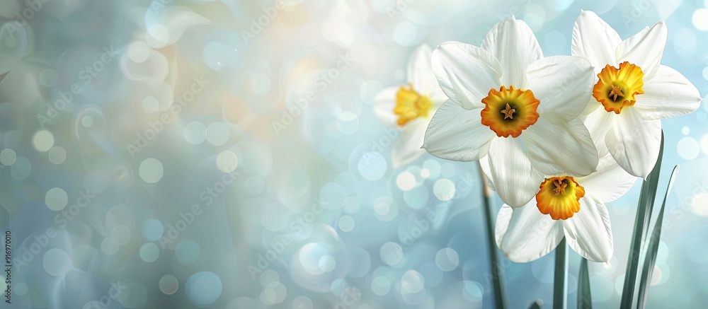 Aufkleber spring flowers featuring white daffodils in a copy space image