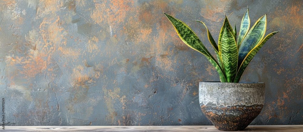 Aufkleber small sansevieria trifasciata in a pot photographed in full frame with copy space image