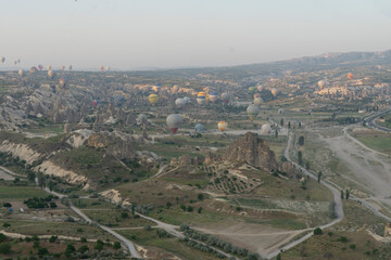 Hot air ballooning is a popular attraction in Cappadocia, Turkiye.