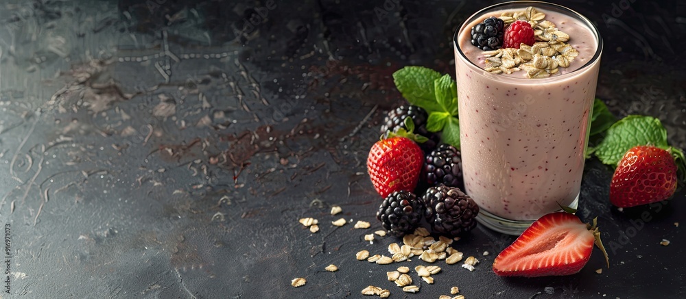 Aufkleber a healthy lactose free diet featuring an organic berry and vegetable smoothie with oatmeal displayed