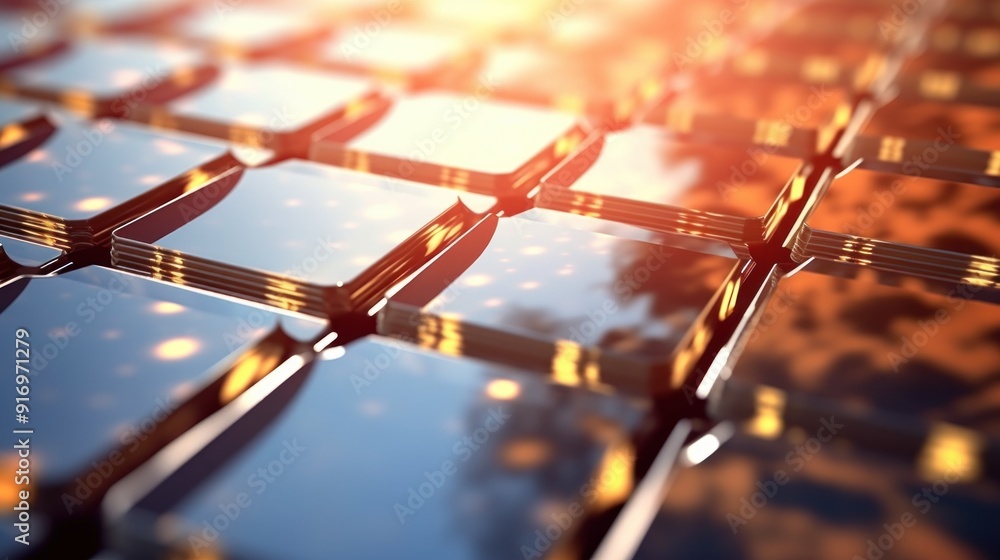 Wall mural abstract shiny squares with sunset reflection