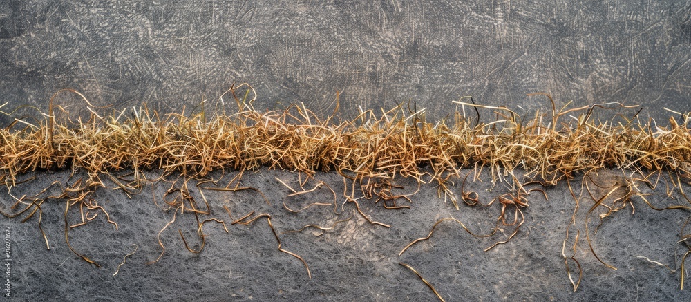 Poster synthetic turf featuring brown thread on a gray backdrop with copy space image