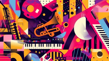 Use bold colors, geometric shapes, and energetic patterns to convey excitement. Incorporate images of musical instruments or performers, and ensure that the event details 