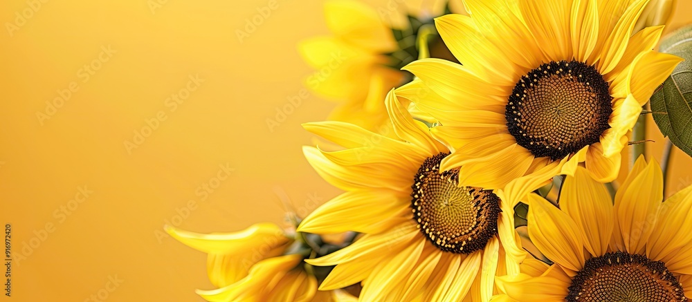 Poster sunflower plant displaying blossoming flower heads in a charming picture with copy space image