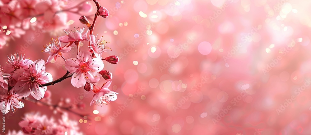 Poster Springtime cherry blossom background with room for text in a copy space image