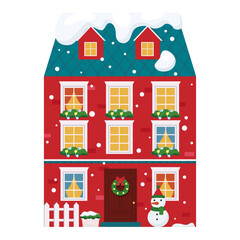 Winter Christmas european house vector flat illustration