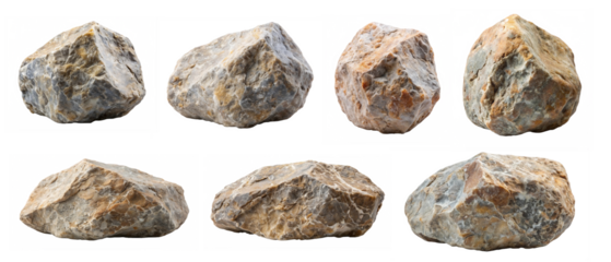 set of hard rock boulder stone on transparent background