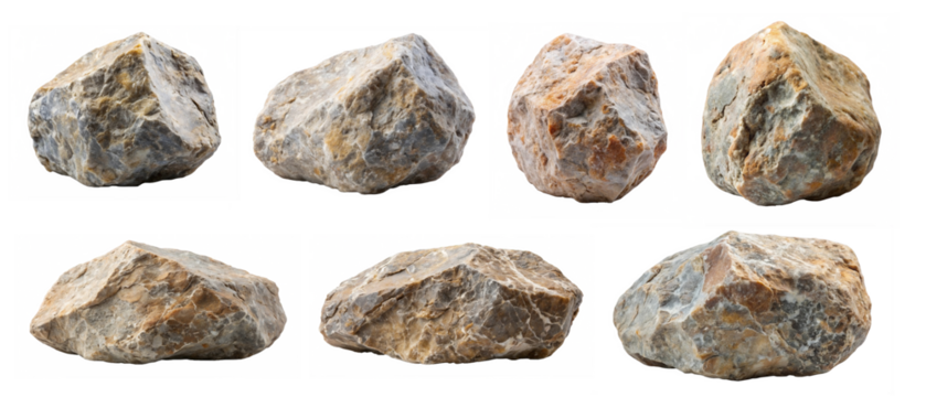 set of hard rock boulder stone on transparent background