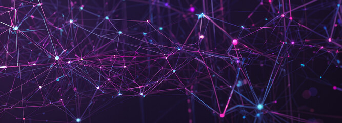 3d Digital technology background - a complex network of interconnected multiple lines and dots. purple and blue color lines