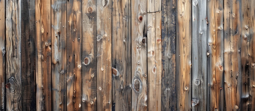 Aufkleber Rustic wooden fence created using forest sourced scrap wood with a copy space image