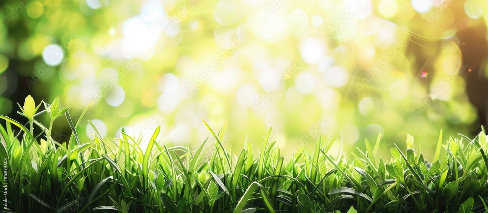 Wall mural a background of fresh spring grass with copy space image