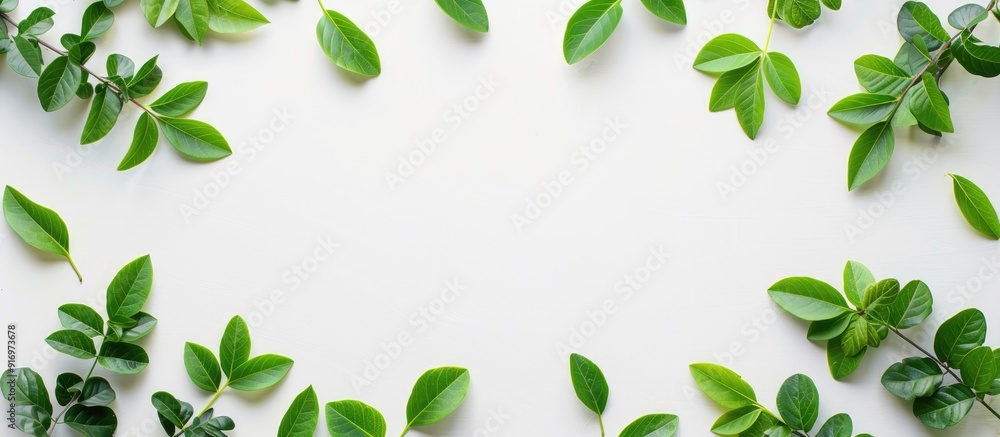 Poster top view of young green plants and leaves on a white background ideal for copy space images