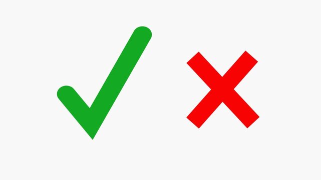 check mark and Cross icon animation with white background. yes no icon, Tick mark sign, approved, cross symbol, cancel, reject,  accept, confirm, success, ok.   