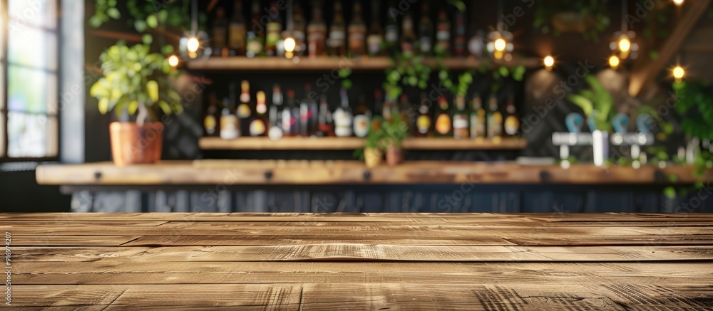 Poster wooden table in a bar restaurant with a menu frame for text marketing promotions and a copy space im
