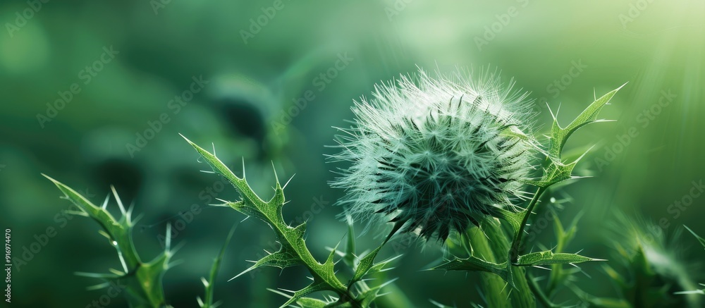 Fototapete an abstract green background with a fluffy thistle as a focal point ideal for a copy space image