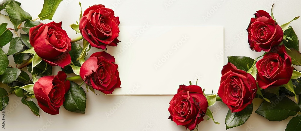 Aufkleber white background with a card and roses for copy space image
