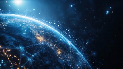 Obraz premium Global Network Connections: A Digital Map of Earth