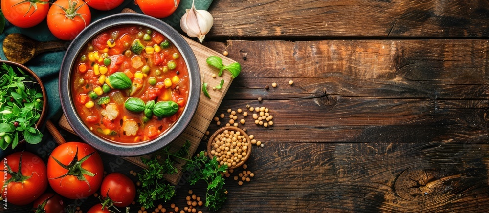 Poster sardinian minestrone soup a nutritious vegetarian dish beautifully presented with fresh ingredients 