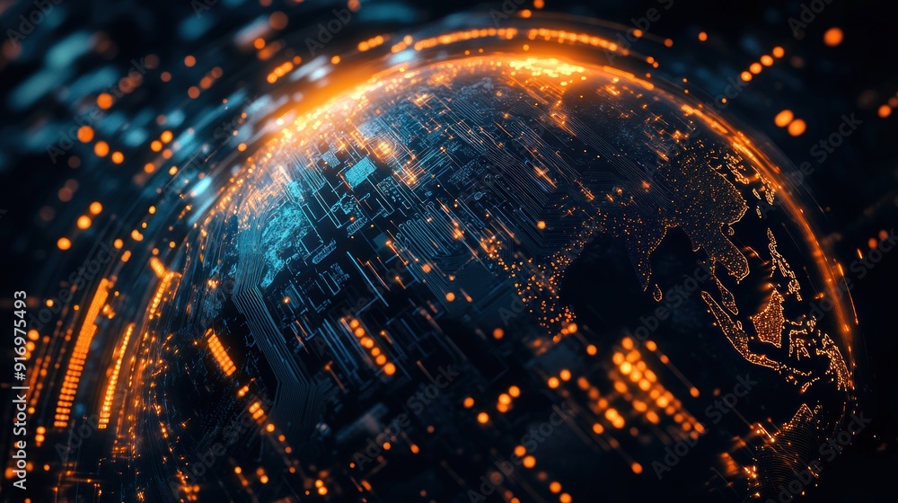 Poster digital globe with circuit board design