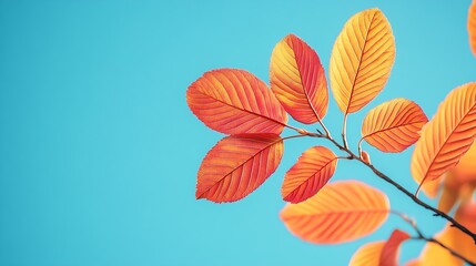 Obraz premium Bright red orange apricot leaves on a background of blue sky in closeup Autumn is time Abstract : Generative AI