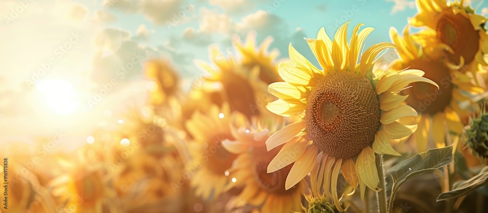 Aufkleber sunflowers in full bloom under the sunlight with a scenic copy space image