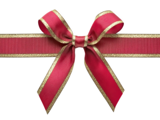 Elegant pink ribbon bow with golden edges, perfect for gift wrapping, holidays, and festive decorations. Isolated on white background.