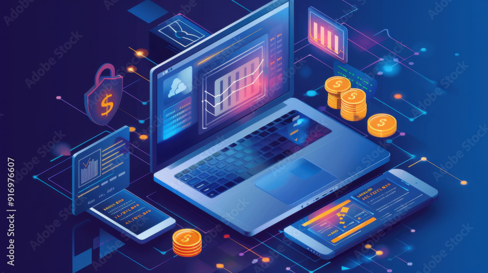 Poster secure online banking with a laptop and mobile device