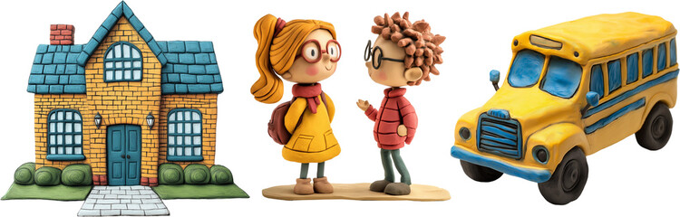 3d cartoon school bus with a child going to school
