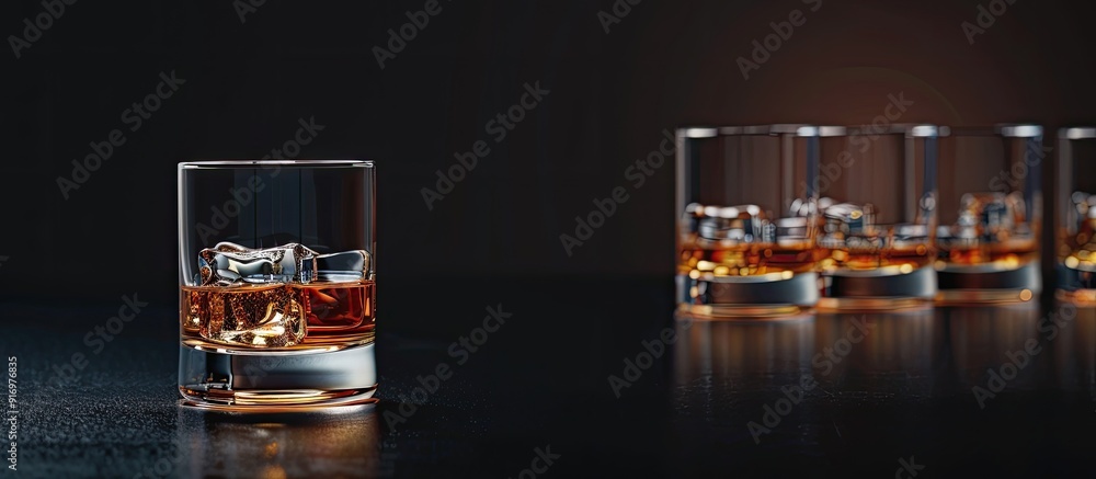 Aufkleber whiskey glasses arranged on a dark table with copy space image