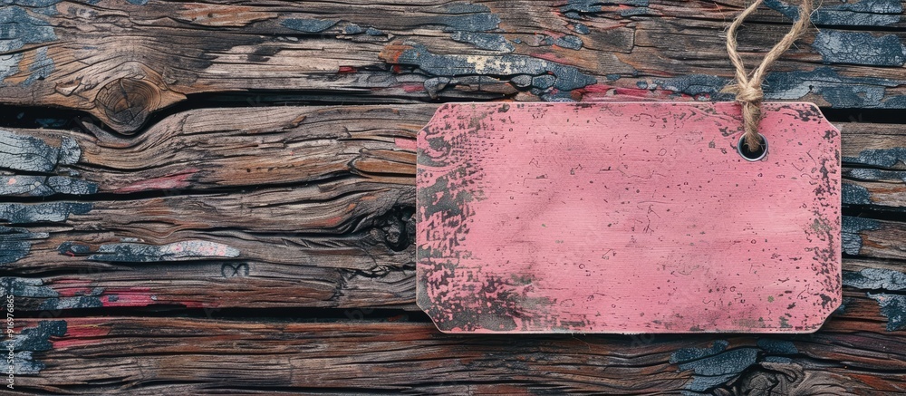 Leinwandbilder Vintage style name tag in pink on textured wood paper background with space for writing ideal for displaying text or graphics. Creative banner. Copyspace image
