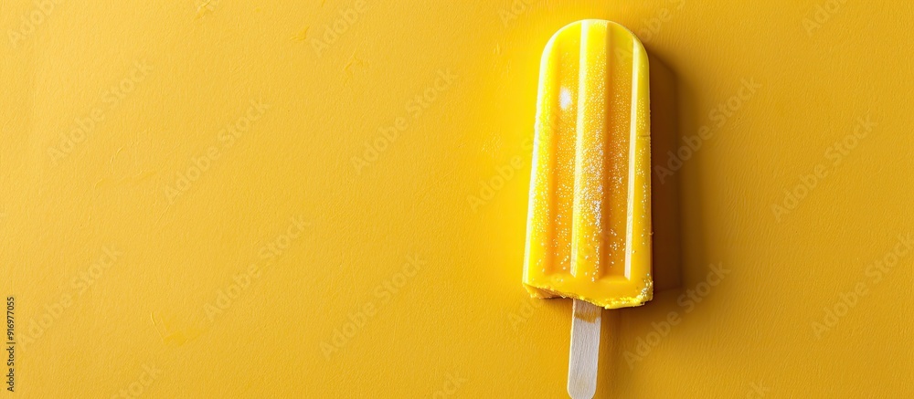 Poster Ice cream stick on gray and yellow background with copy space image