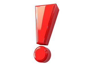 Red 3D exclamation mark symbol on a transparent background, suitable for attention-grabbing designs and alerts.
